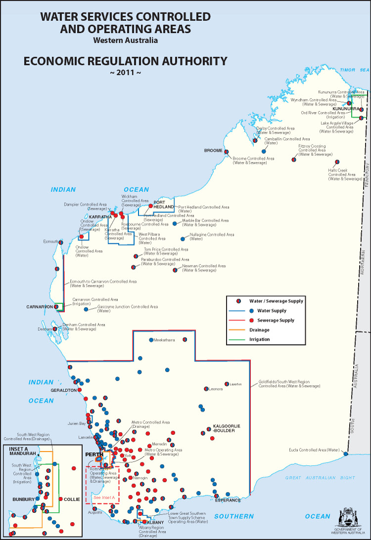 Water Services Controlled and Operating Areas Western Australia Map