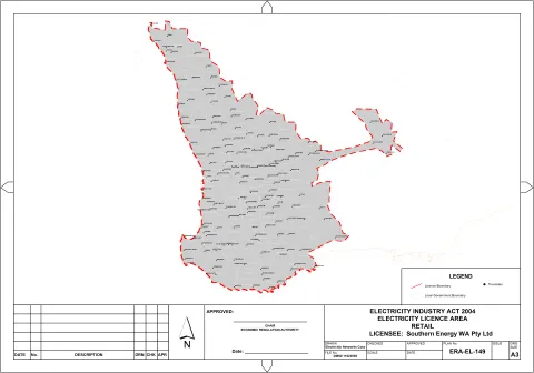 Map of Southern Energy WA Pty Ltd licensed area